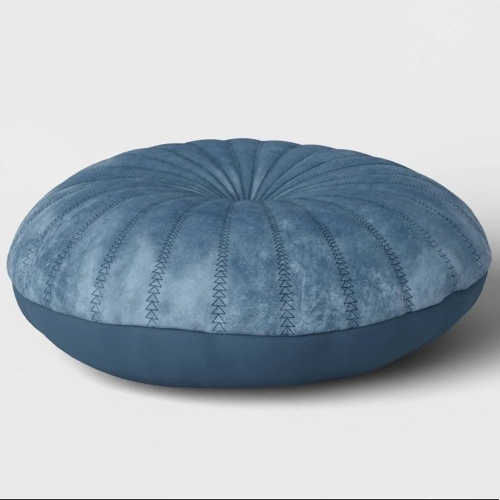 OPALHOUSE NEW quilted velvet round throw pillows -blue - Picture 2 of 6